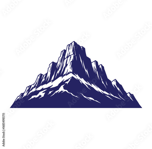 Vector illustration of a majestic mountain range depicting rugged peaks and snowcapped surfaces
