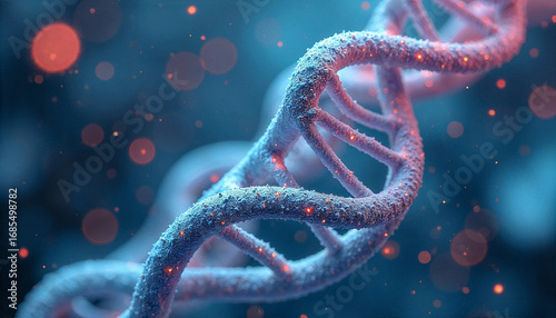 A sleek and modern abstract round frame inspired by DNA structures, featuring intertwined double helix patterns and molecular motifs, symbolizing human genetics. 
