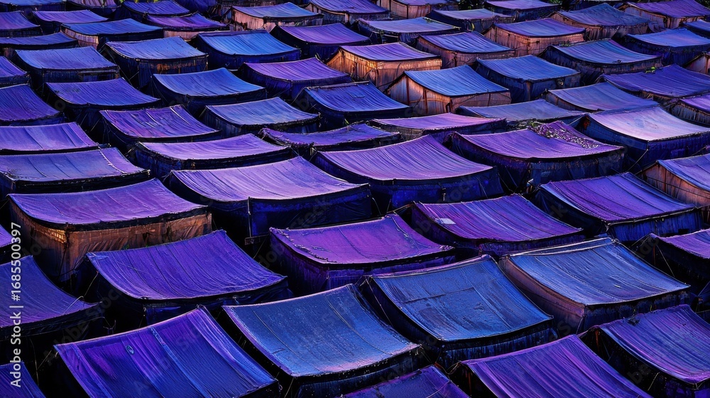 Fototapeta premium Colorful fabric tents cover a vast area under warm sunlight at a market in India showcasing vibrant local culture and artistry