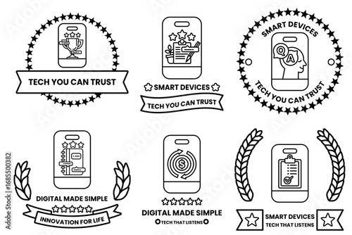 A set of six badges with the words "Tech You Can Trust"