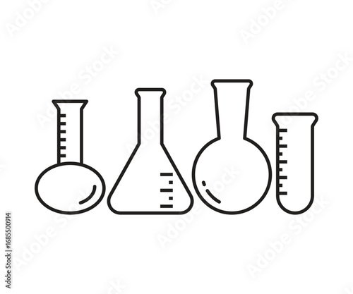 lab flask and test tube line icons set vector illustration