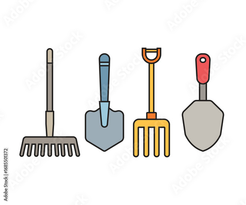 shovel and mattock color icons set vector illustration