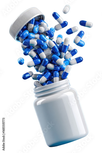 blue pills on white background