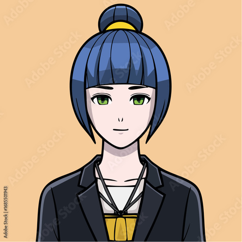 quiet strength in pastel blue top knot mustard clutch minimalist monochrome beauty with subtle scar detail vector portrait