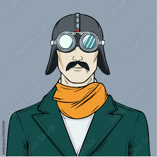 nostalgic moroccan cool in copper undercut retro suede jacket and burnt orange scarf aviator vibe vector portrait
