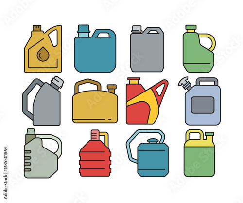 engine oil canister icons set vector illustration