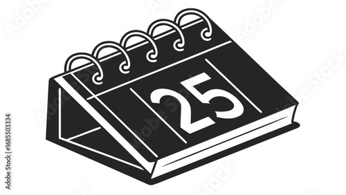 Illustration of a desk calendar with spiral binding displaying the number twenty five in white color