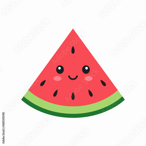 Cute Cartoon Watermelon Slice Smiling.