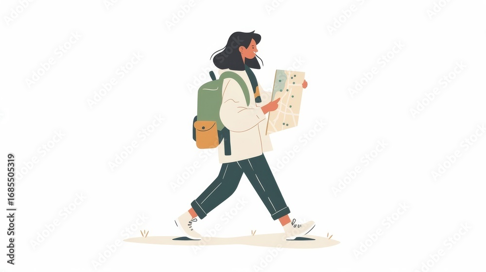 Obraz premium A focused individual walks forward while examining a map,