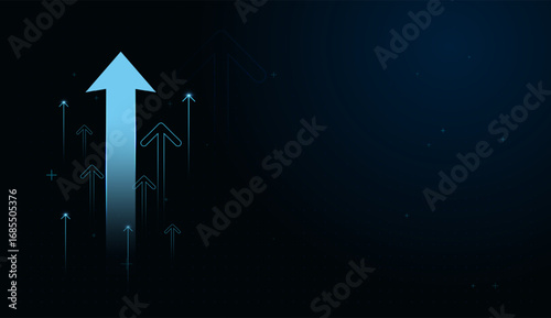 Glowing blue arrows ascend on a dark background, representing innovation, achievement, and the pursuit of higher goals. with blue arrows lines forward vector illustration