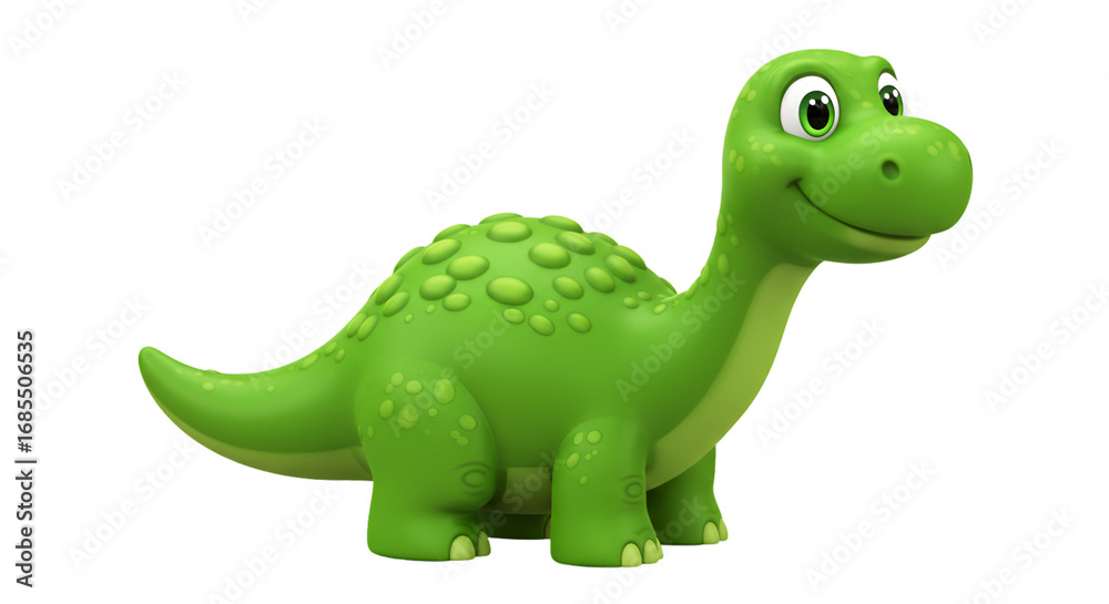 Fototapeta premium Animated Dinosaur in Cartoon: A cheerful and adorable cartoon dinosaur with vibrant green skin, large, friendly eyes, and a charming smile, radiating the playful spirit of prehistoric times.