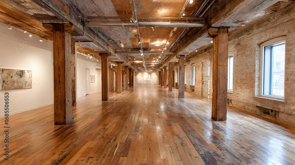 Fototapeta premium Contemporary loft empty artistic hall exposed brick walls