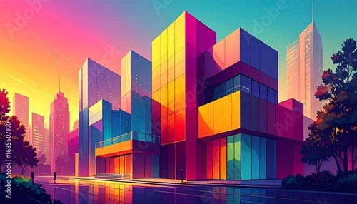 Vibrant Cityscape at Sunrise.