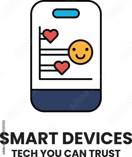 A smart device with a smiling face and two hearts