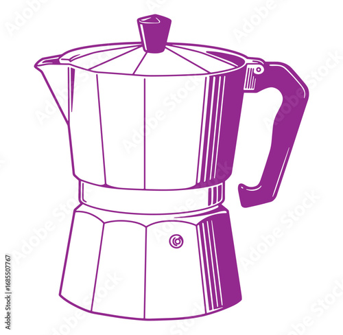 Vector illustration of a purple moka pot coffee maker on white background