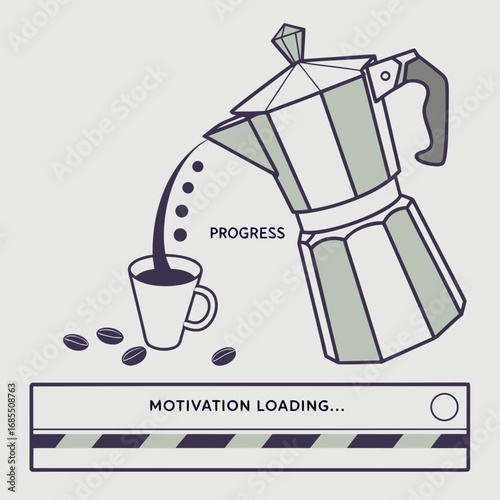 Fresh brew delivers progress and motivation, fueling your day with rich coffee aroma and productivity boost, a modern illustration