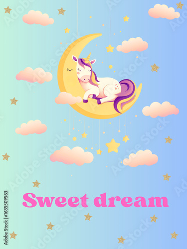 Sleeping Unicorn on Crescent Moon with 