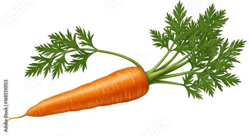Orange Carrot: A vibrant, freshly harvested carrot with lush green foliage, perfect for illustrating healthy eating and fresh produce concepts. 