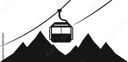 a cable car system ascending towards a mountain peak silhouette vector