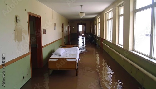 Flooded hospital hallway