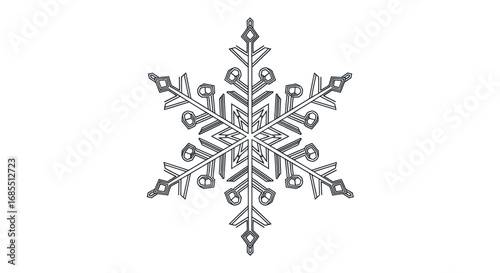 Detailed Gray Snowflake with Intricate Six-Pointed Design.