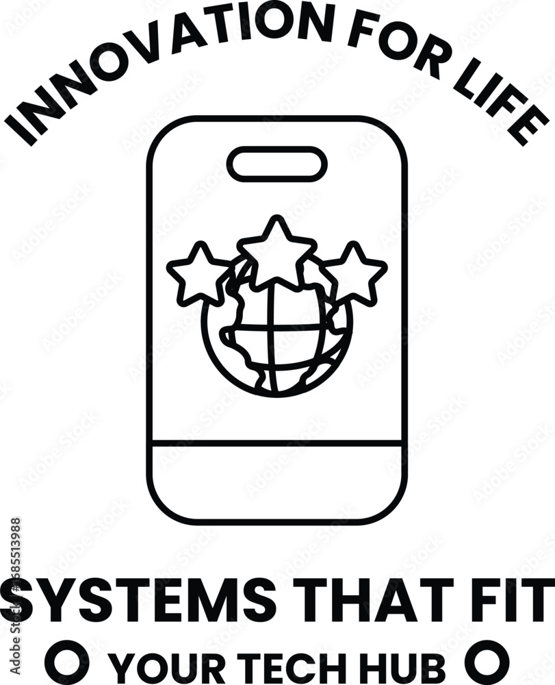 Naklejka premium A black and white image of a phone with three stars and a globe