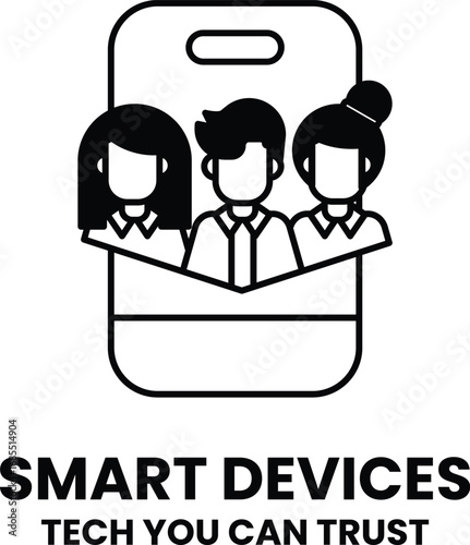 A black and white image of three people with a phone in the middle