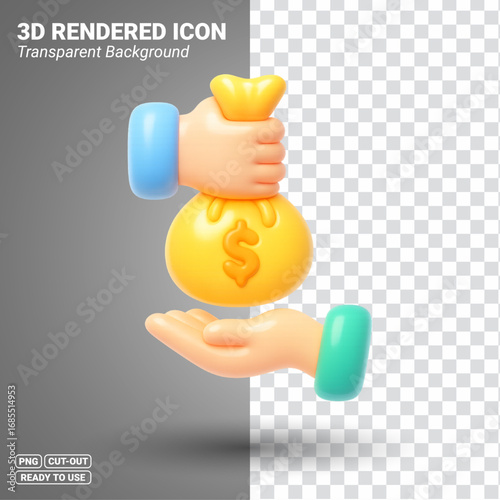 3D Rendered Giving Money, Money Bag, Giving Charity. Transparent PNG file ready to be used.