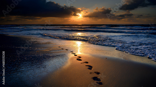 Wallpaper Mural Sunset Beach Footprints Ocean Night. Torontodigital.ca
