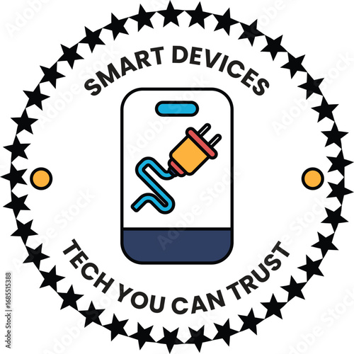 A smart device logo with a plug and a star