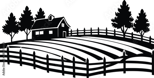  rural farm landscape with fence line field vector illustration
