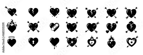 Vector art of set of heart with arrow silhouette vector illustration