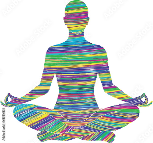 Vector vector art of colorful abstract silhouette of a person meditating in lotus pose transparent background
