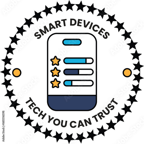 A smart device logo with stars around it