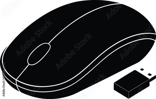 Wireless computer mouse and usb receiver outline silhouette