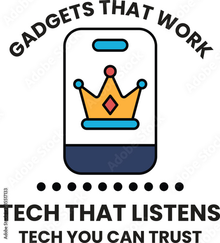 A crown is on a phone and the words "Tech that listens" are below it