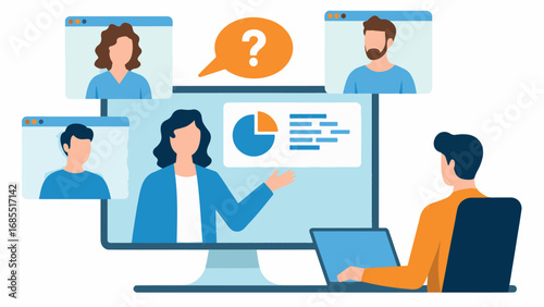 Online meeting collaboration diverse professionals discussing business growth and analytics on digital platforms transparent background