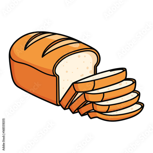 Sliced loaf of bread with golden crust and white crumb food bakery