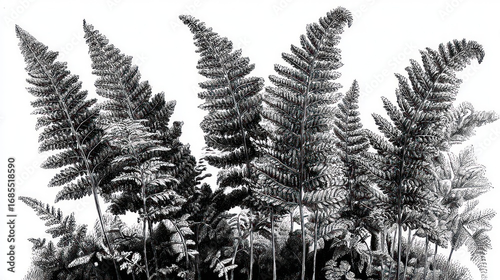 Naklejka premium Detailed black and white fern illustration