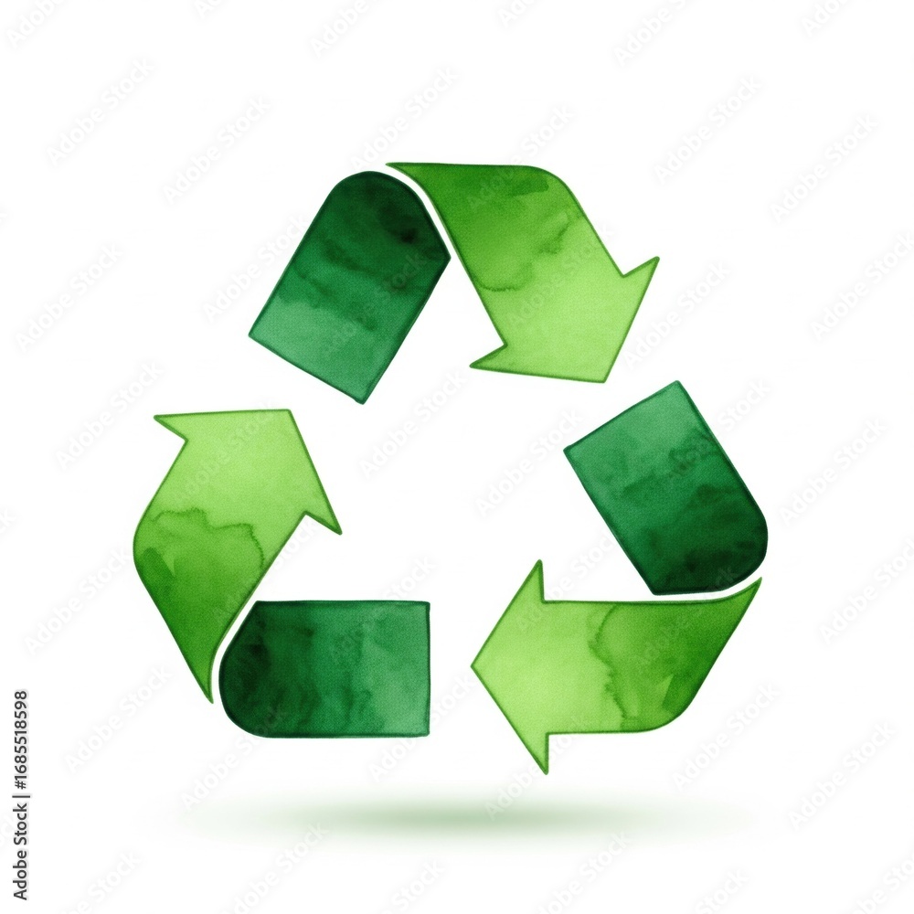Fototapeta premium A green watercolor recycling symbol representing sustainability and environmental consciousness.
