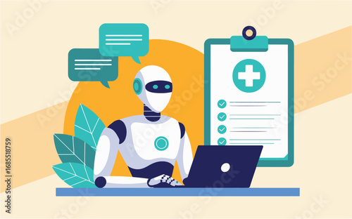 Ai robot doctor revolutionizing healthcare with digital medical records and patient chatbots transparent background