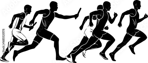 Relay runners silhouette, Relay Runners SVG, Relay silhouette, Relay race runner silhouettes, Relay runners clipart.