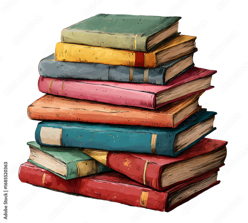 Fototapeta premium Stack of Books Colored Hand Drawn Illustration