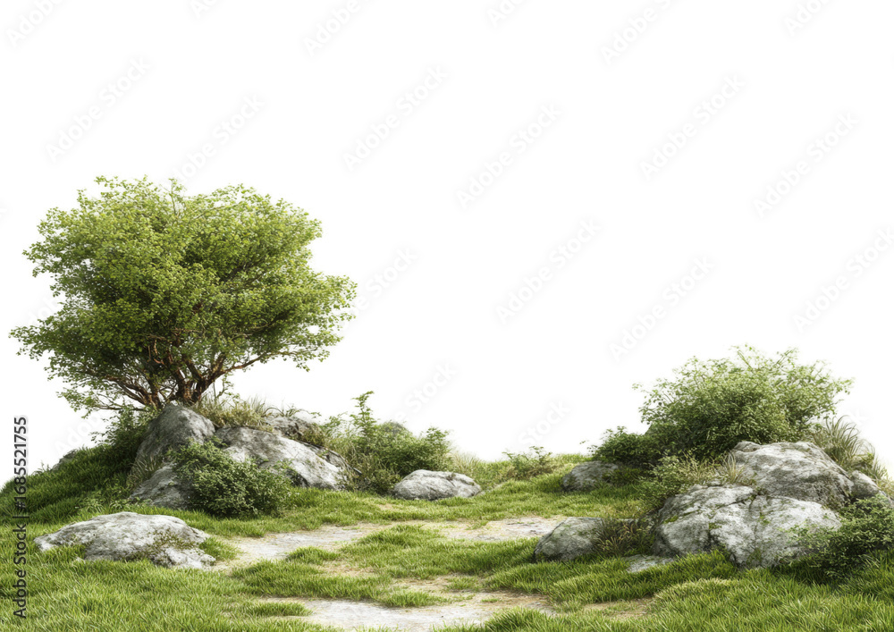 Fototapeta premium Lush landscape with rocks and trees