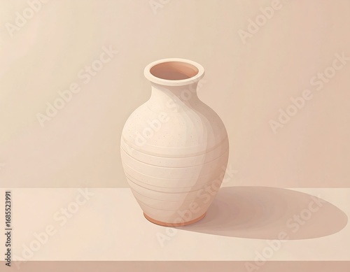 Beige Ceramic Vase on a Light Beige Surface.