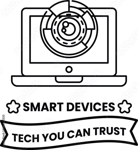 A laptop with a camera on it and the words "Smart Devices" written below it