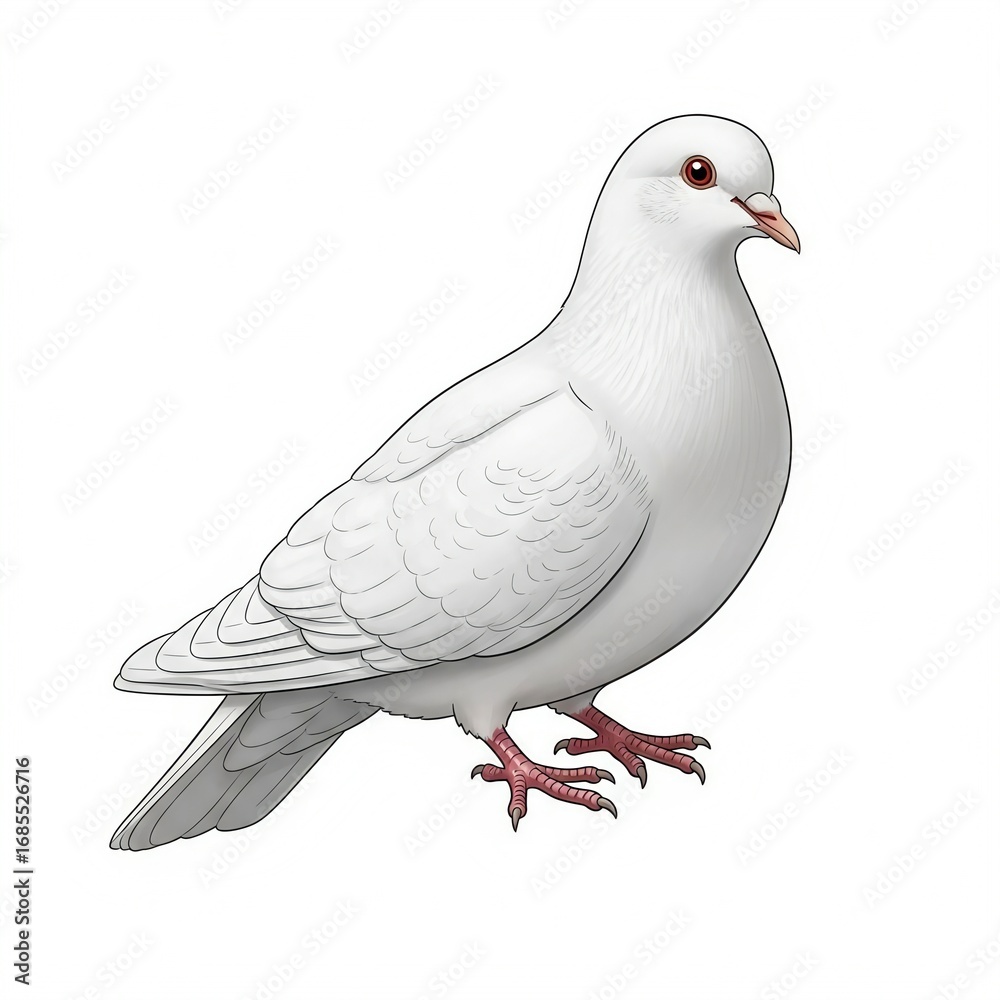 Obraz premium A white dove bird isolated on white background, symbolizing peace and purity