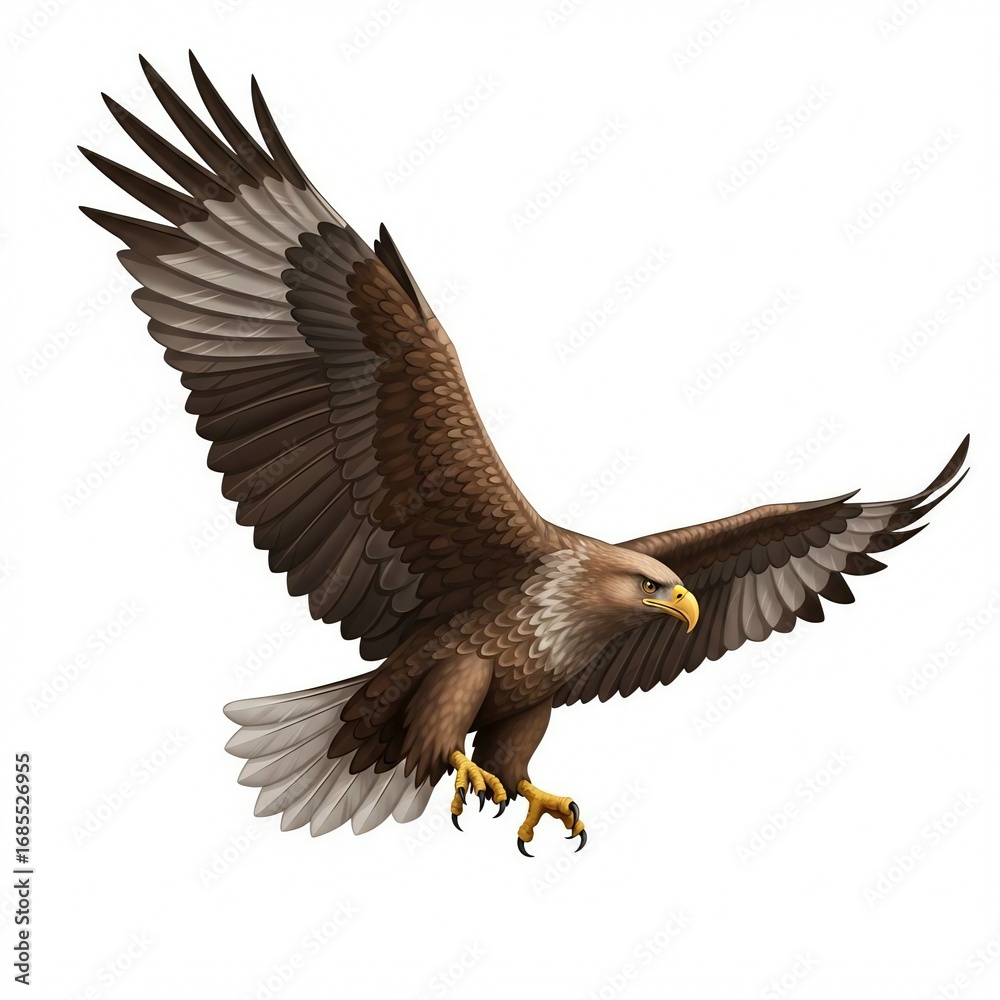 Obraz premium Majestic bald eagle in flight, isolated on white background