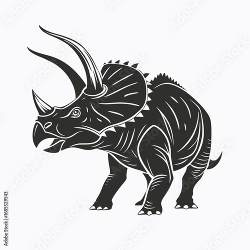 Majestic Triceratops Silhouette A Striking Black and White Illustration of the Iconic Horned Dinosaur
