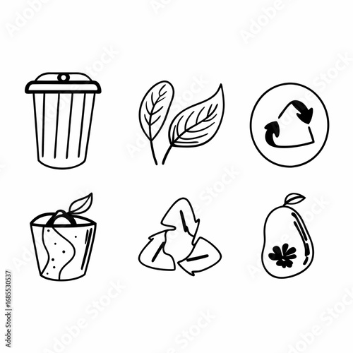 Set of hand drawn recycling and ecology icons in a vector format